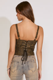 VEGAN LEATHER CORSET TOP WITH BONING & GROMMETS