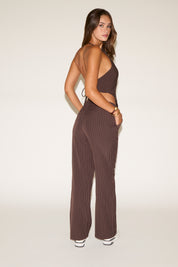 PINSTRIPE POINTED HEM HALTER TOP & PANTS SET