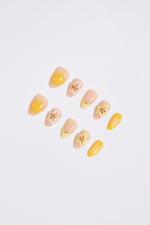 YELLOW SHEER NUDE GRADIENT FLORAL PRESS ON NAILS on a white background.