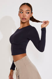 LONG SLEEVE CREW NECK COTTON CROP TOP