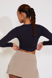 LONG SLEEVE CREW NECK COTTON CROP TOP