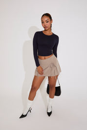 LONG SLEEVE CREW NECK COTTON CROP TOP
