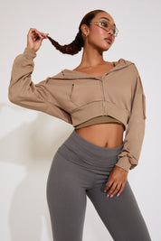 ZIP UP FRENCH TERRY HOODIE WITH KANGAROO POCKET