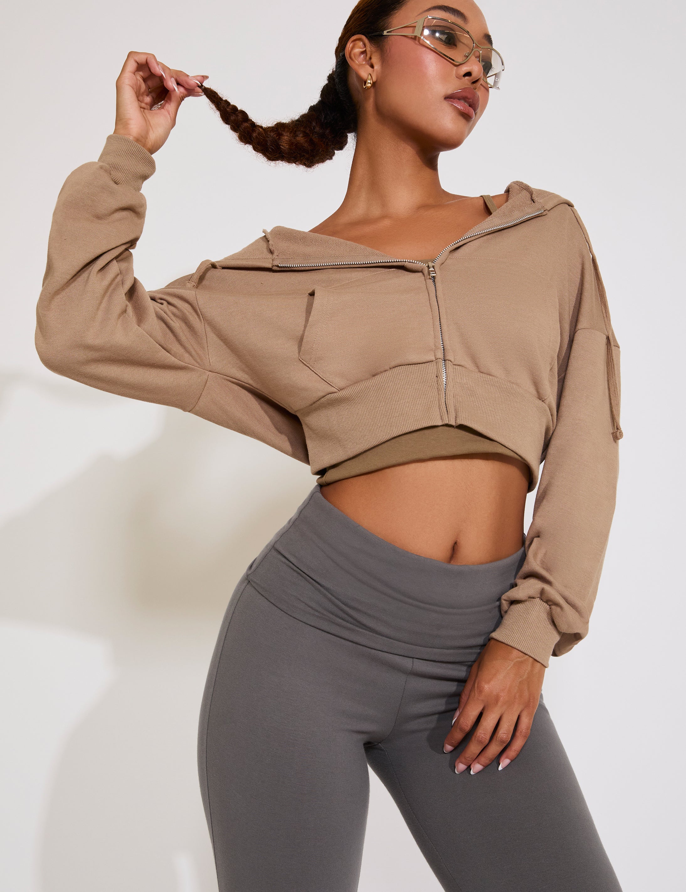 ZIP UP FRENCH TERRY HOODIE WITH KANGAROO POCKET