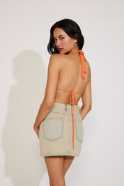 DEEP COWL NECK TRIANGLE TIE BACK TOP