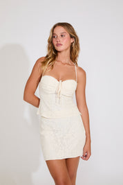 FLORAL LACE OVERLAY CORSET BACK SLEEVELESS TOP