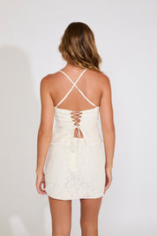 FLORAL LACE OVERLAY CORSET BACK SLEEVELESS TOP