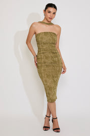 BRUSHED KNIT TUBE MOCK NECK MIDI DRESS