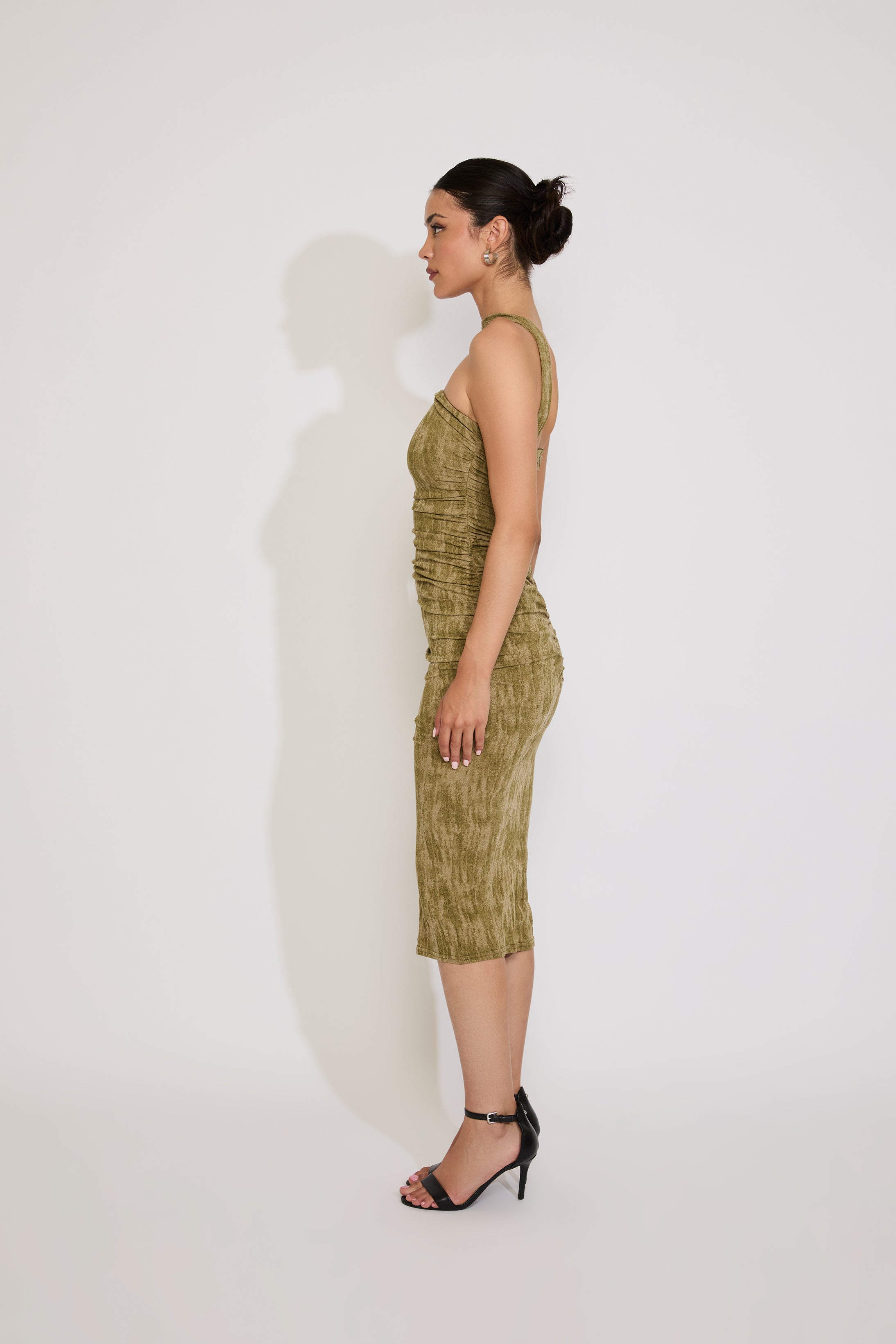 BRUSHED KNIT TUBE MOCK NECK MIDI DRESS