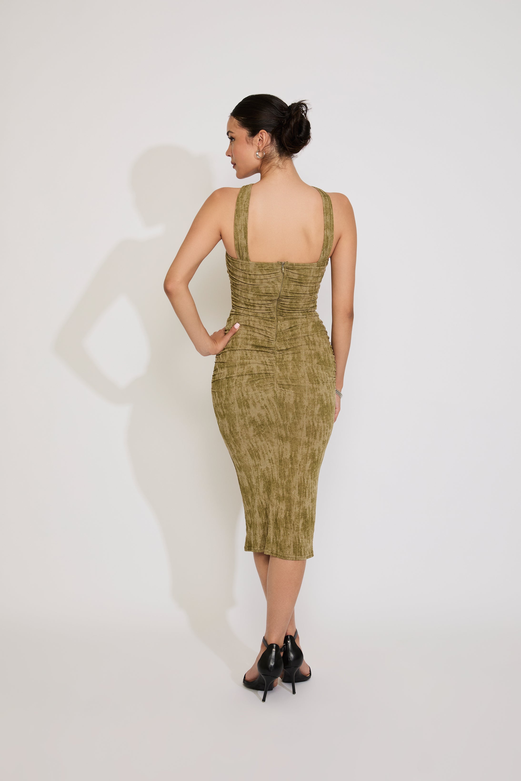 BRUSHED KNIT TUBE MOCK NECK MIDI DRESS