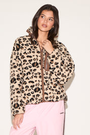 LEOPARD PRINT FLEECE JACKET WITH SOLID POCKET
