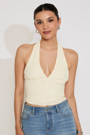 TEXTURED HALTER NECK TOP WITH DEEP V KEYHOLE