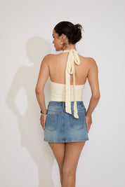 TEXTURED HALTER NECK TOP WITH DEEP V KEYHOLE