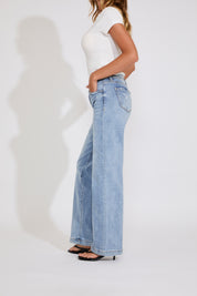 TUMMY CONTROL WIDE LEG LEOPARD BAND DENIM PANT