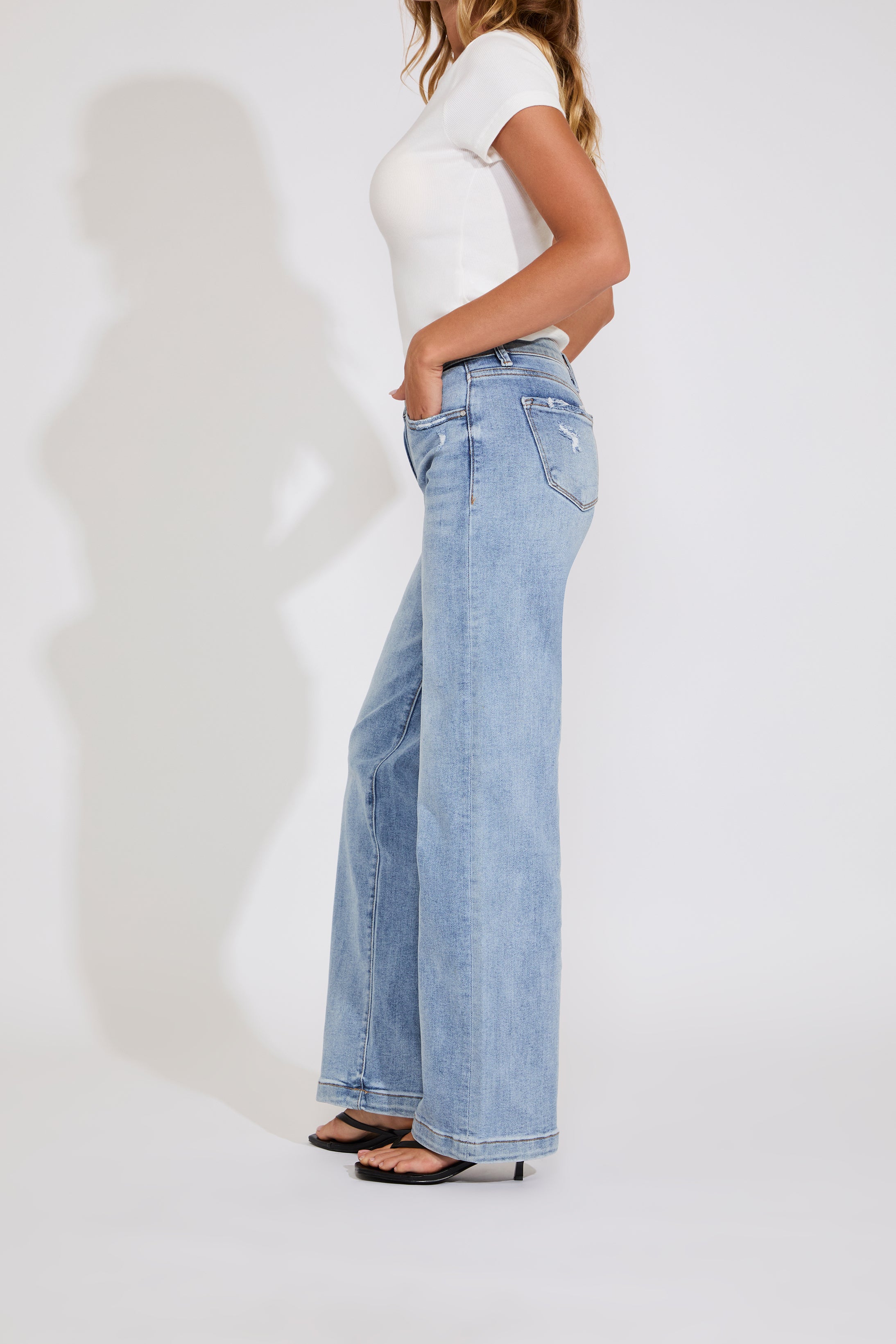 TUMMY CONTROL WIDE LEG LEOPARD BAND DENIM PANT