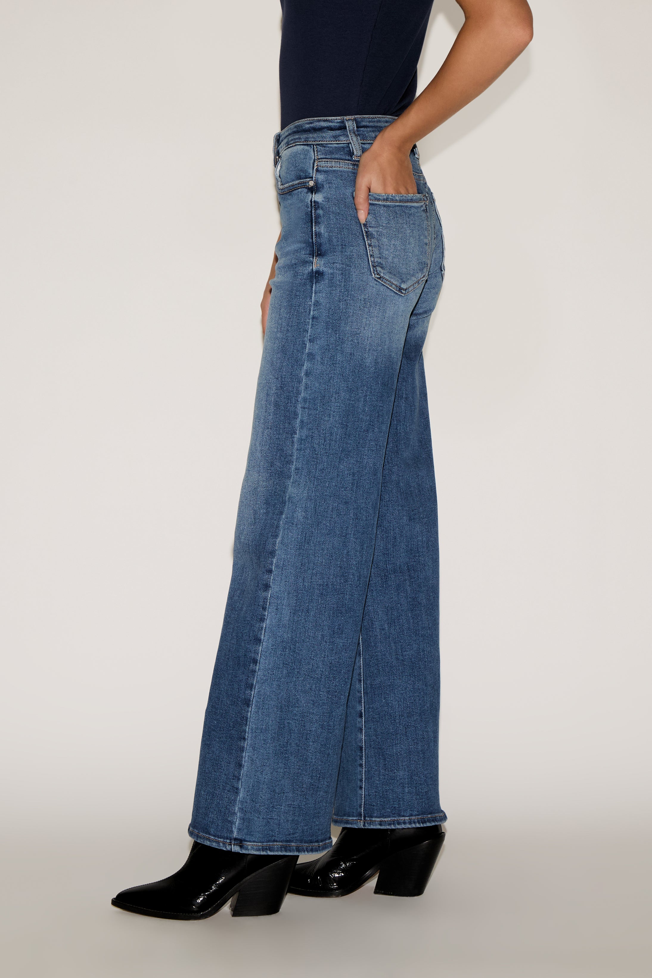 ACID WASHED HIGH RISE WIDE LEG DENIM PANT