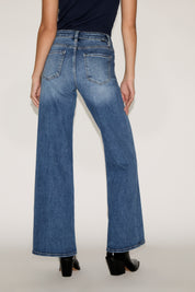 ACID WASHED HIGH RISE WIDE LEG DENIM PANT