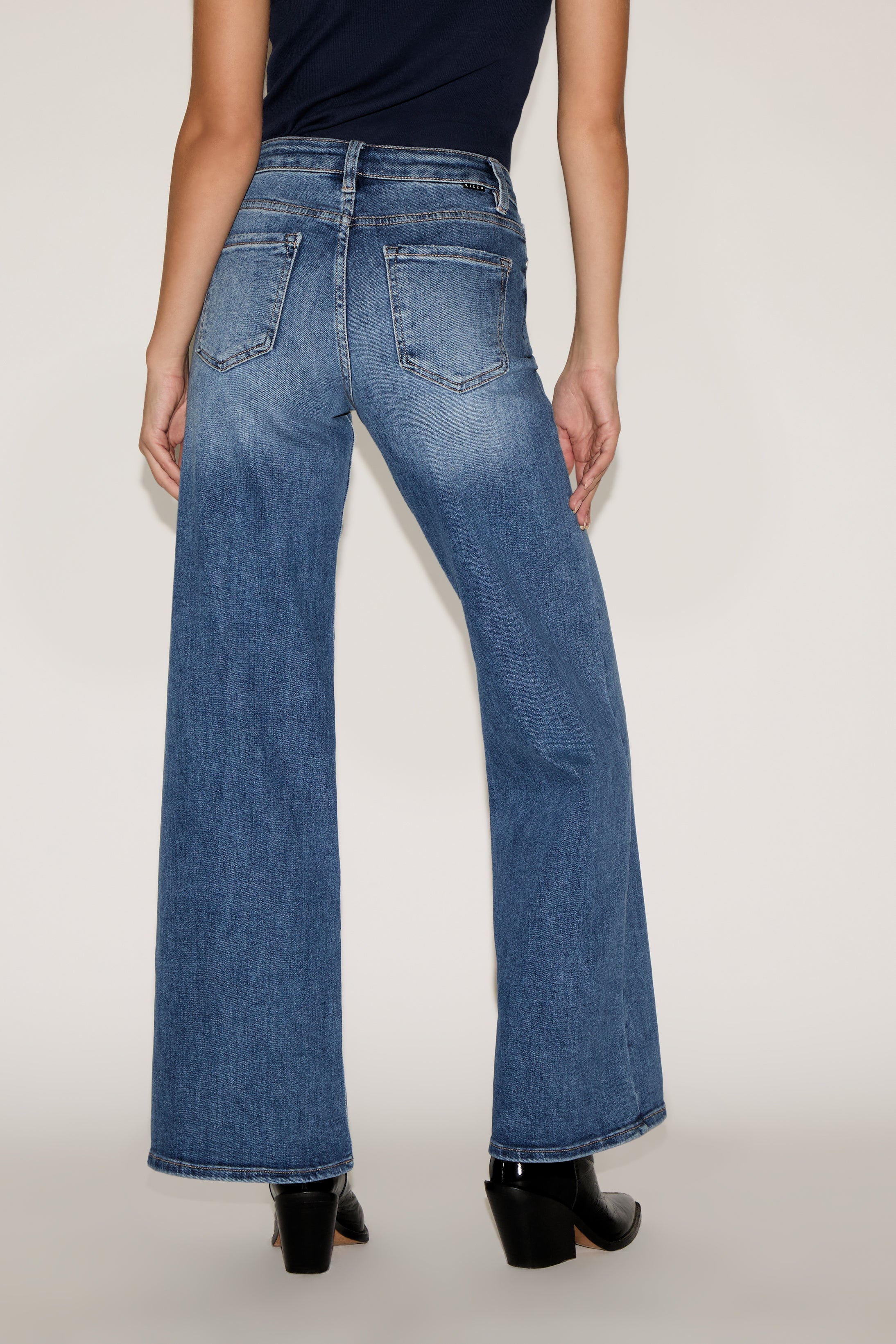 ACID WASHED HIGH RISE WIDE LEG DENIM PANT