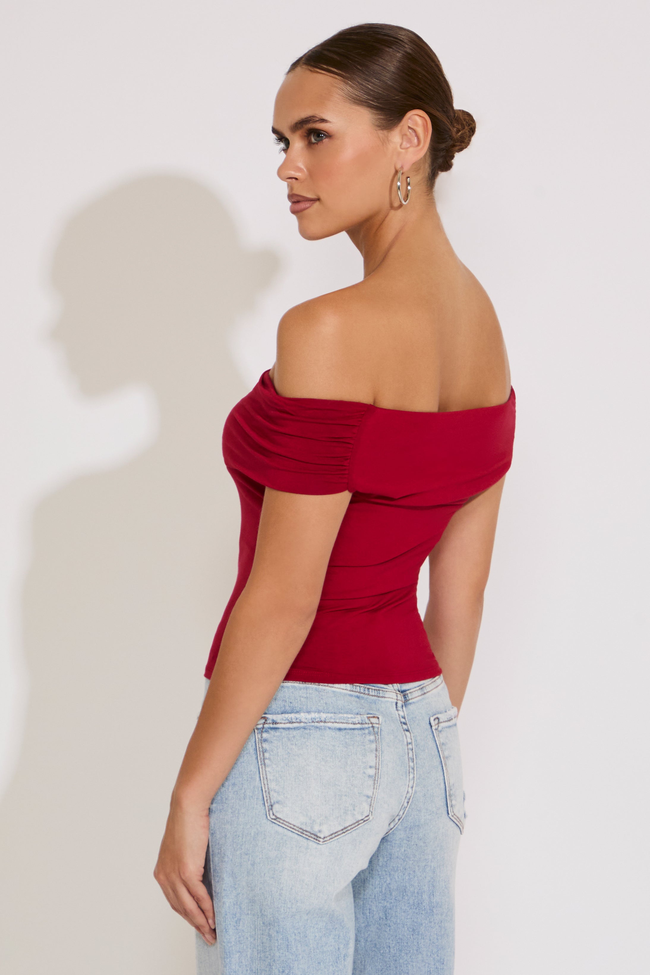 FOLD OVER OFF SHOULDER BODYCON TOP