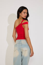 ONE SHOULDER DOUBLE STRAP TOP