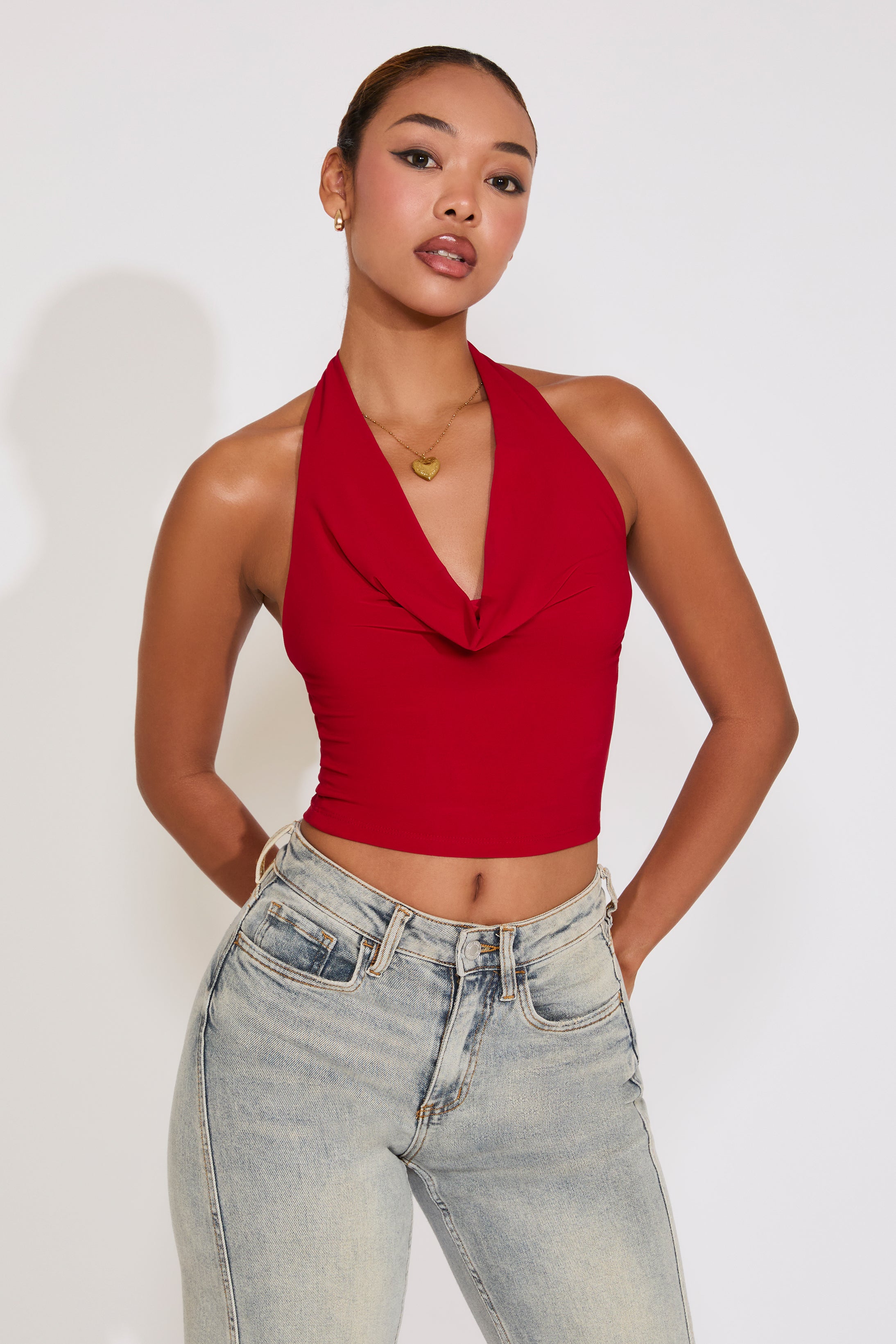 HALTER NECK DEEP COWLED FRONT SMOOTH TOP