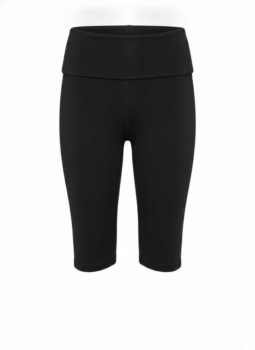 Ghost image on a black FOLD OVER WAIST EVERYDAY CAPRI LEGGING on a white background. 