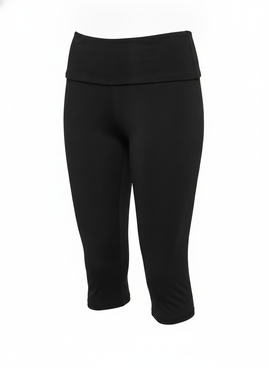 Ghost image on a black FOLD OVER WAIST EVERYDAY CAPRI LEGGING on a white background. 