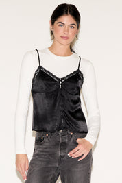 LACE TRIM V NECK CAMI TOP WITH BUTTONS