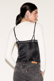 LACE TRIM V NECK CAMI TOP WITH BUTTONS