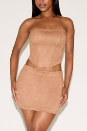 VEGAN SUEDE STRAPLESS CORSET & MINI SKIRT SET