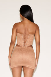 VEGAN SUEDE STRAPLESS CORSET & MINI SKIRT SET