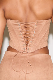 VEGAN SUEDE STRAPLESS CORSET & MINI SKIRT SET