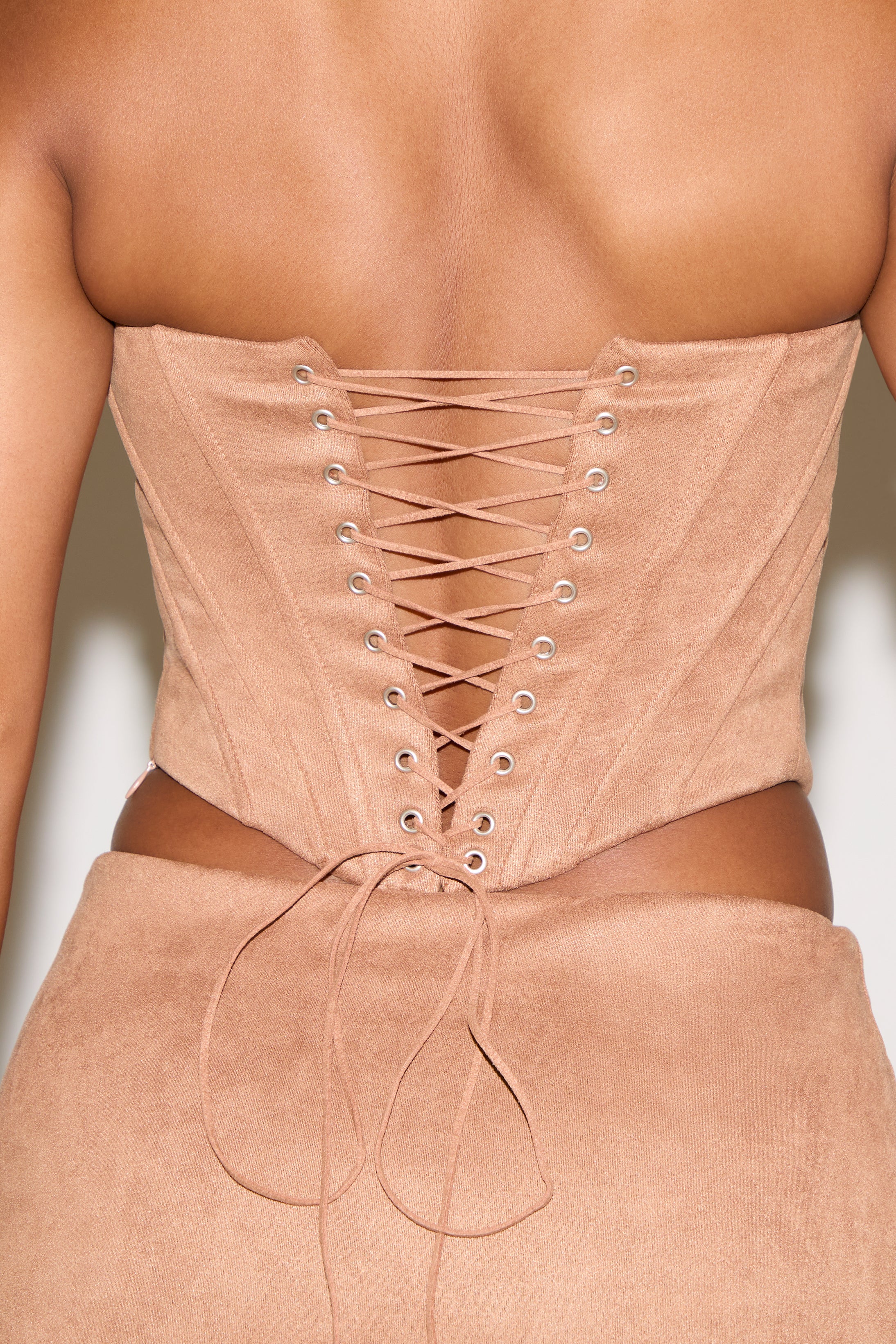 VEGAN SUEDE STRAPLESS CORSET & MINI SKIRT SET