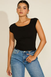 BOATNECK CAP SLEEVE SMOOTH SHIRT