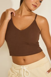 V NECK RIBBED KNIT CAMI TOP