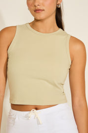 CREW NECK RIBBED TRIM TUNIC TANK TOP
