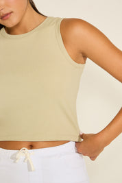 CREW NECK RIBBED TRIM TUNIC TANK TOP