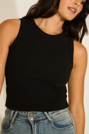 CREW NECK RIBBED TRIM TUNIC TANK TOP