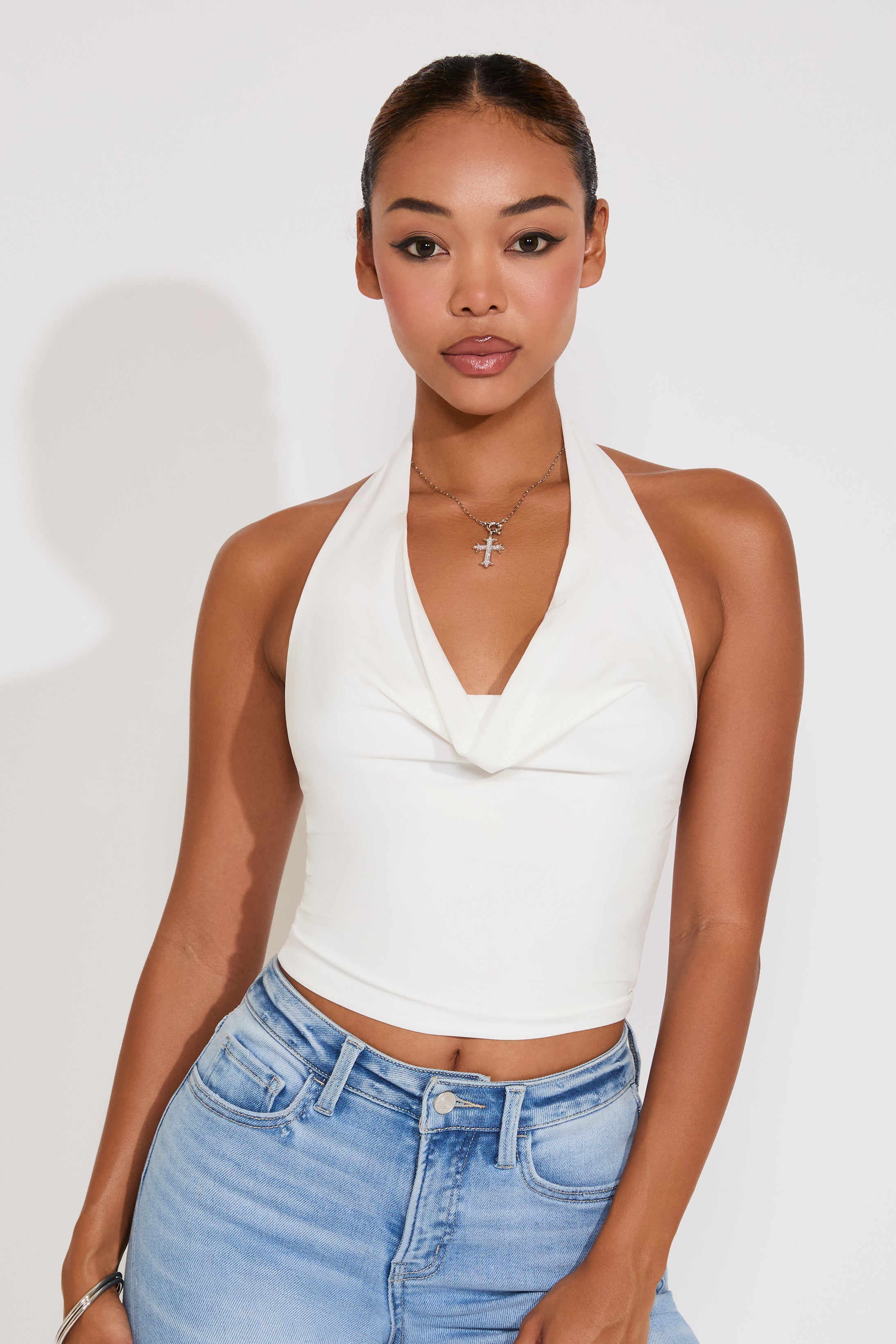 HALTER NECK DEEP COWLED FRONT SMOOTH TOP