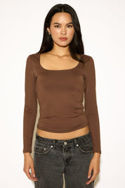 SQUARE NECK SEAMLESS SOLID COLOR LONG SLEEVE TOP SC-182 (9)