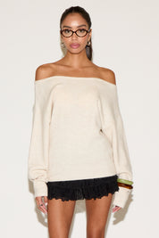 BOAT NECK RIBBED EDGING HEATHERED SWEATER