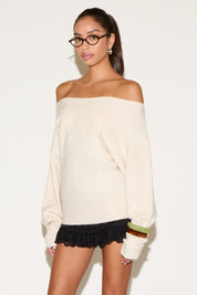 BOAT NECK RIBBED EDGING HEATHERED SWEATER