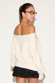BOAT NECK RIBBED EDGING HEATHERED SWEATER
