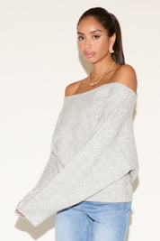 BOAT NECK RIBBED EDGING HEATHERED SWEATER