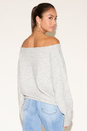 BOAT NECK RIBBED EDGING HEATHERED SWEATER