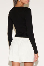 ROUND NECK BUTTON UP SIMPLE LONG SLEEVE TOP