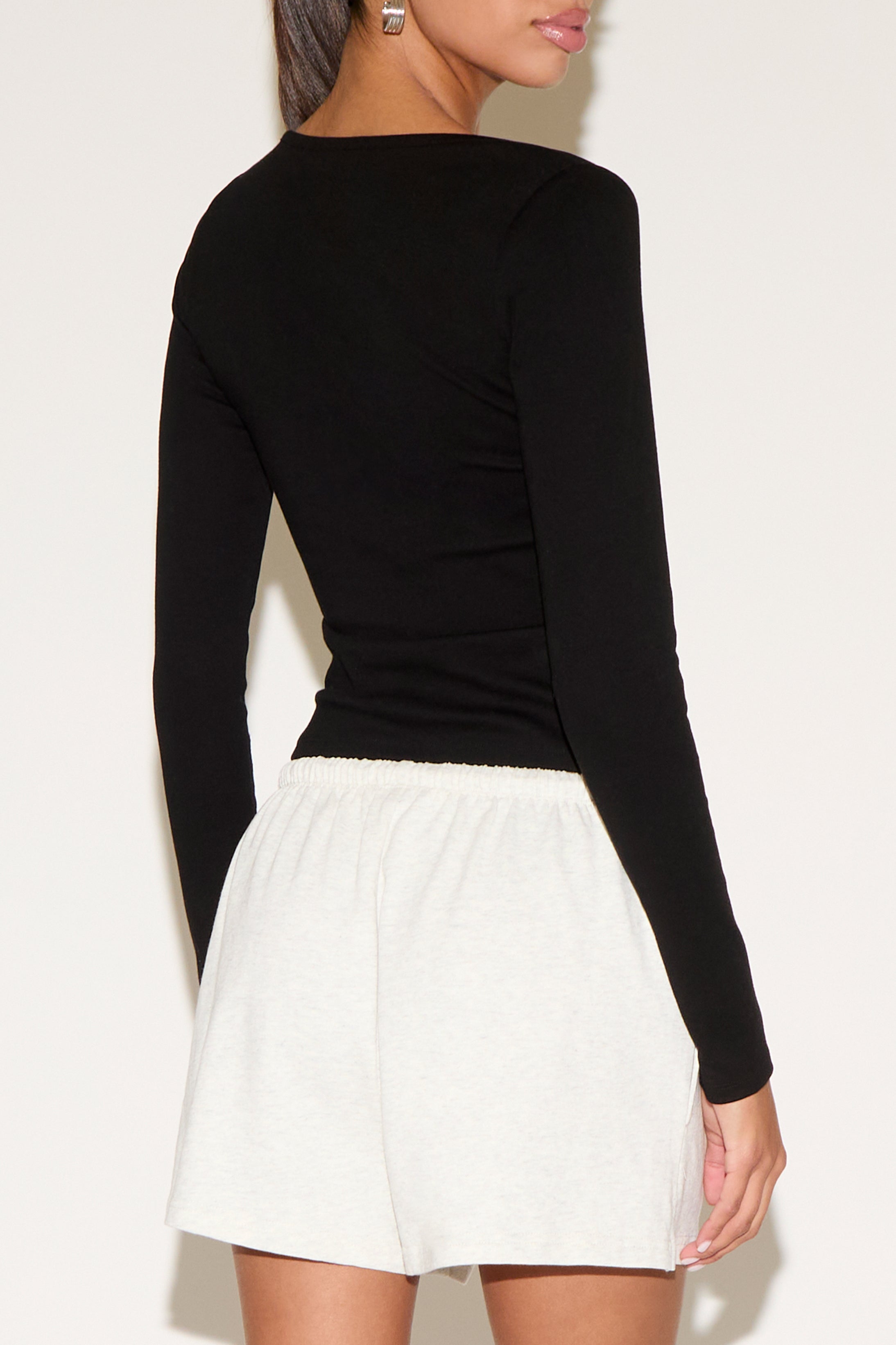 ROUND NECK BUTTON UP SIMPLE LONG SLEEVE TOP