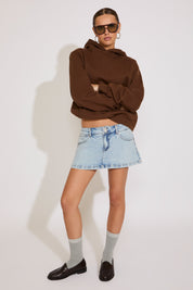 TWO BUTTON DENIM MICRO MINI SKORT