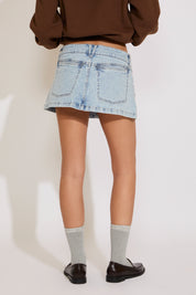 TWO BUTTON DENIM MICRO MINI SKORT