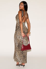 LEOPARD PRINT DOT RUCHED LACE STRAP MIDI DRESS